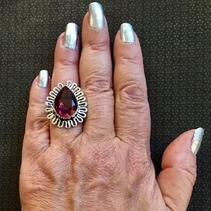 Amethyst Teardrop Solitaire Gemstone Ring 6.3/4